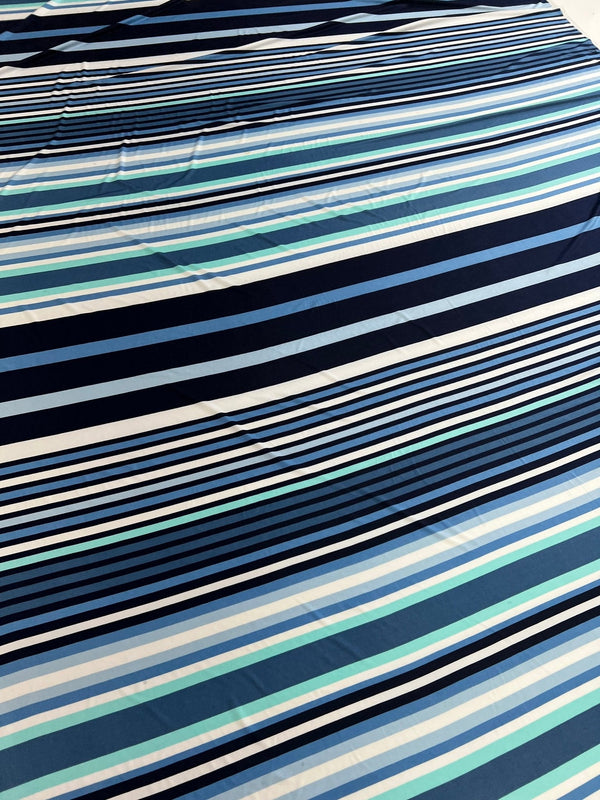 Blue Stripe Print Soft Touch 4 Way Stretch Fabric