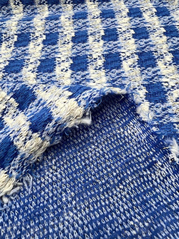 Blue White Gingham Gold Speckles Jacquard Stretch Fabric