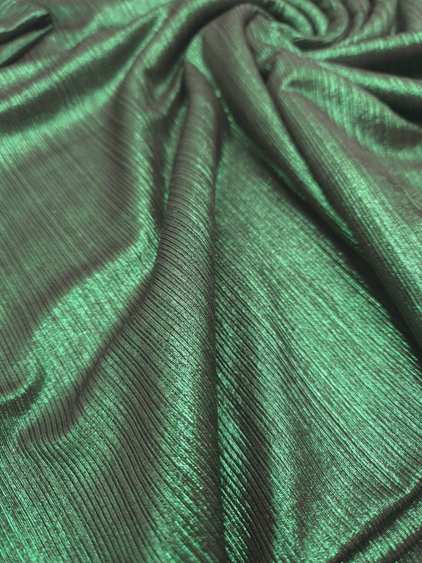 Bottle Green Metallic Foil Rib Fabric