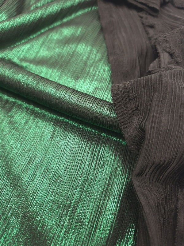 Bottle Green Metallic Foil Rib Fabric
