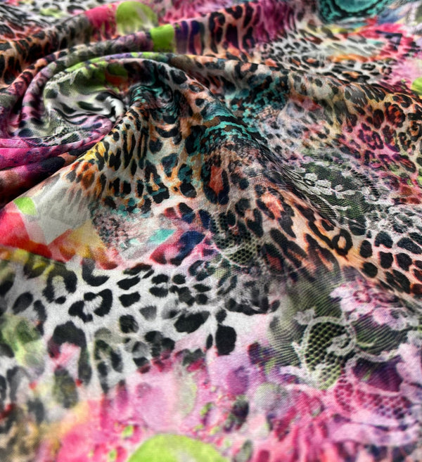 Bright Animal Floral Satin Dress Craft Fabric