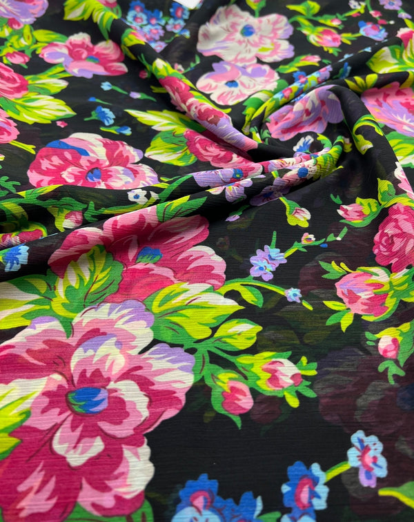 Bright Floral Green Leaves Printed Chiffon Dress Fabric