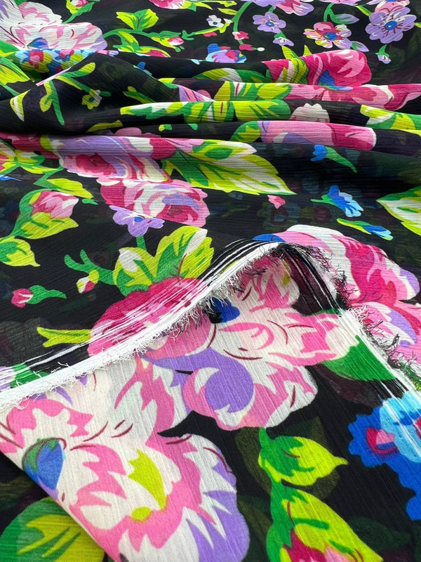 Bright Floral Green Leaves Printed Chiffon Dress Fabric