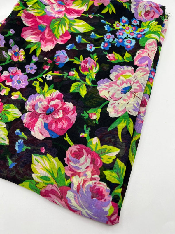 Bright Floral Green Leaves Printed Chiffon Dress Fabric