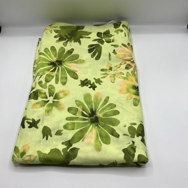 Bright Green Floral Print Spun Poly Stretch Fabric