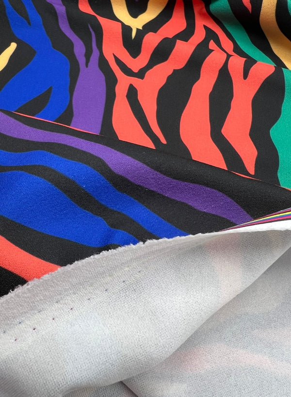 Bright Multi Animal Printed Scuba Crepe Jersey Fabric 4 Way Stretch