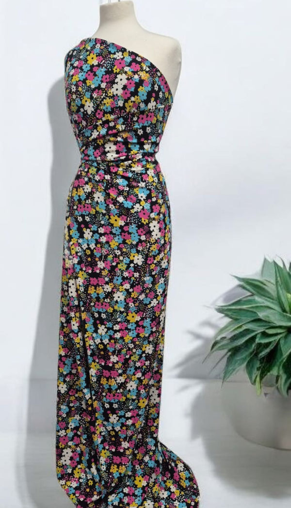 Bright Multi Colour Floral Lightweight Non Stretch Woven Fabric
