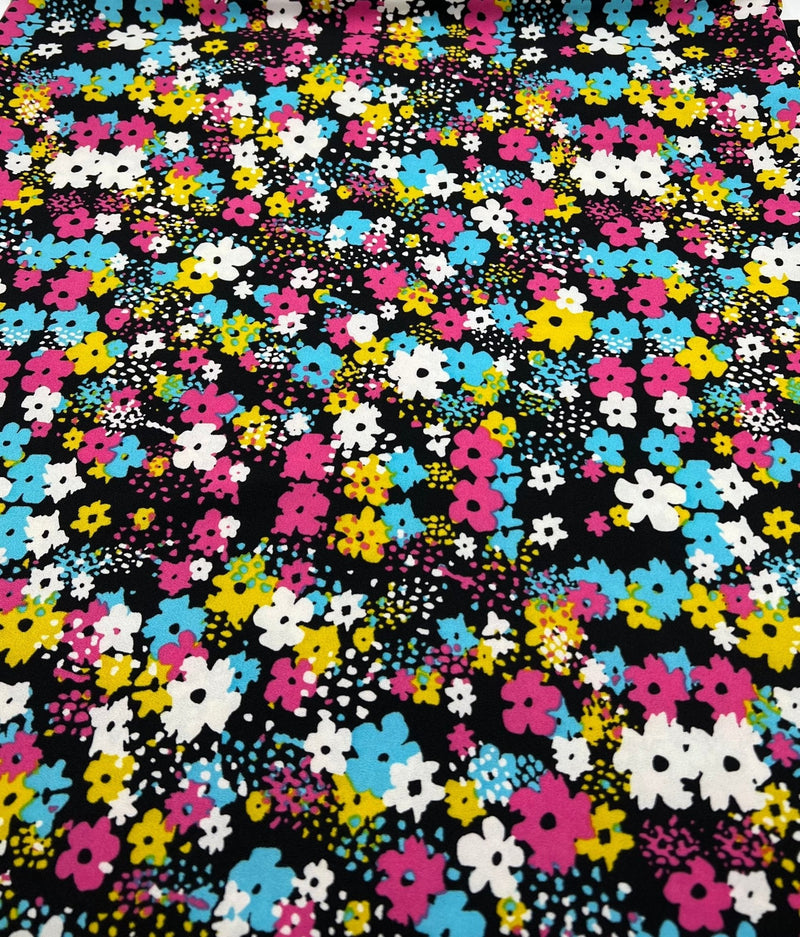 Bright Multi Colour Floral Lightweight Non Stretch Woven Fabric