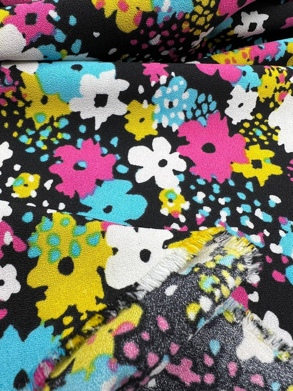 Bright Multi Colour Floral Lightweight Non Stretch Woven Fabric