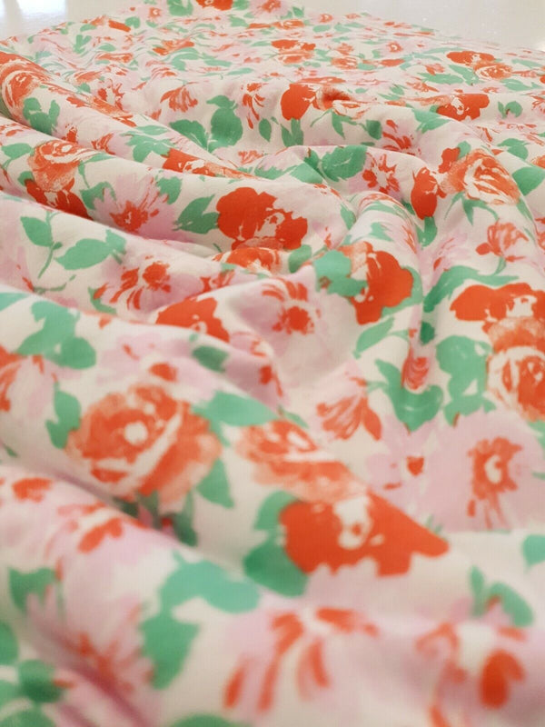 Bright Multi Floral Print Viscose Elastane Fabric