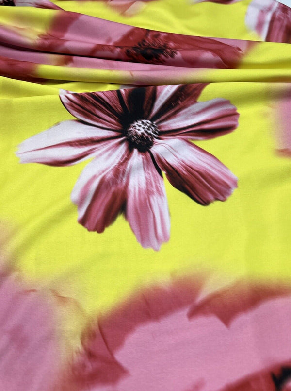 Bright Yellow Floral Print Soft Touch Stretch Fabrics