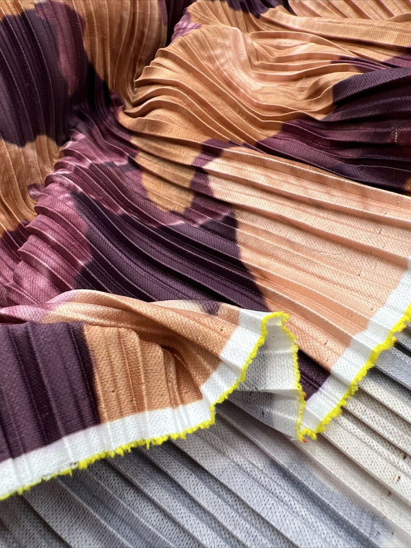 Bronze Purple Printed Plisse Pleated Stretch Fabric