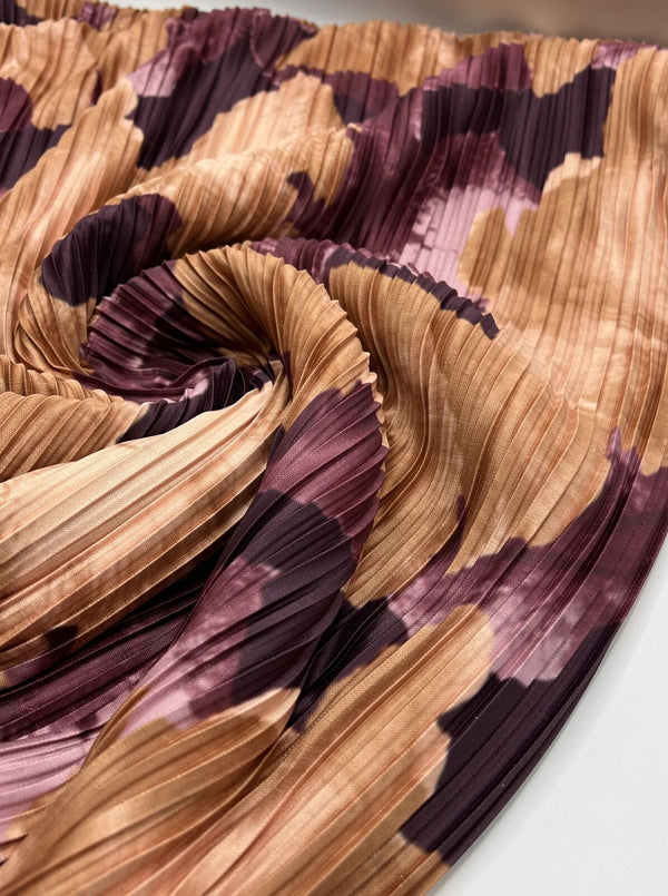 Bronze Purple Printed Plisse Pleated Stretch Fabric