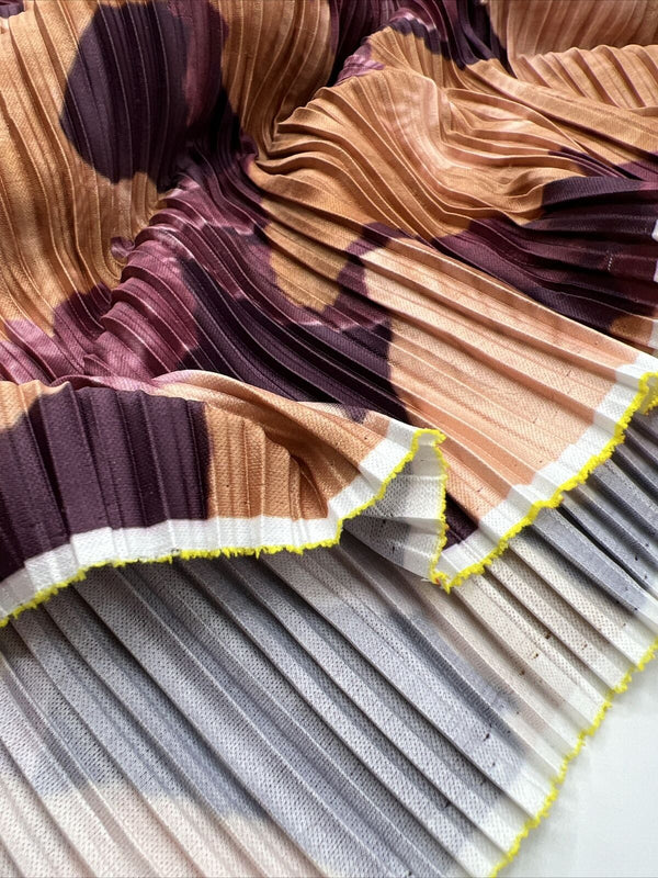 Bronze Purple Printed Plisse Pleated Stretch Fabric