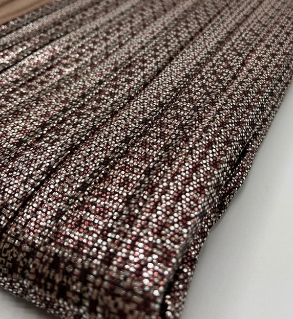 Bronze Silver Metallic Foil Shiny Plisse Pleated Stretch Fabric