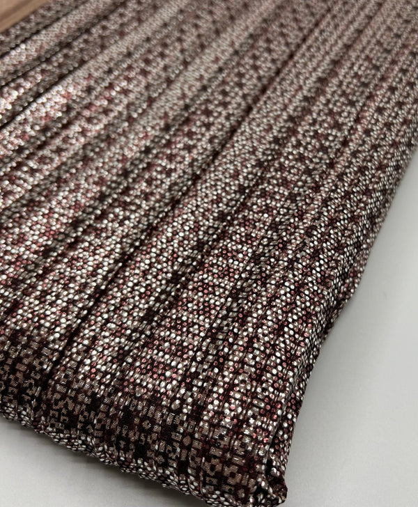 Bronze Silver Metallic Foil Shiny Plisse Pleated Stretch Fabric