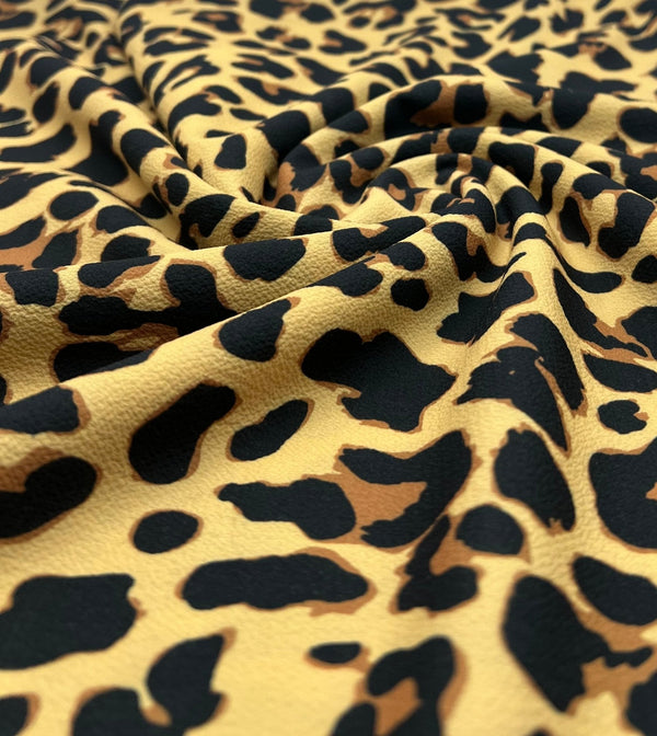 Brown Animal Print Lightweight Bubble Crepe Fabric