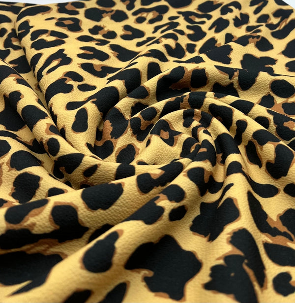 Brown Animal Print Lightweight Bubble Crepe Fabric