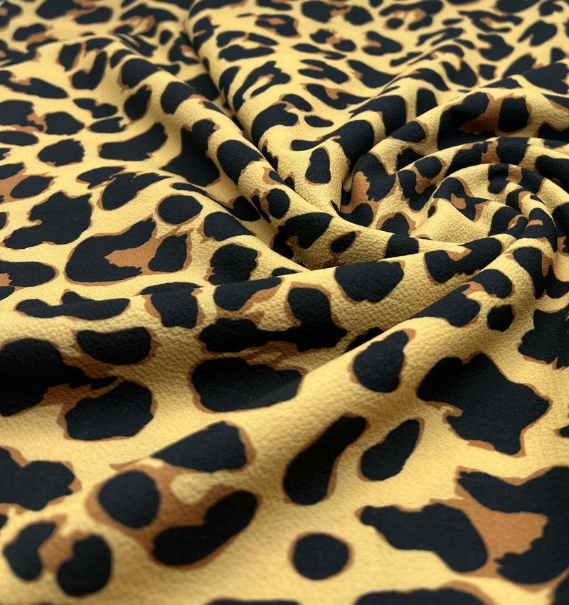 Brown Animal Print Lightweight Bubble Crepe Fabric