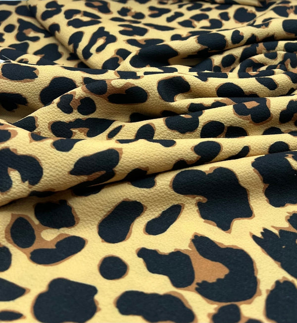 Brown Animal Print Lightweight Bubble Crepe Fabric