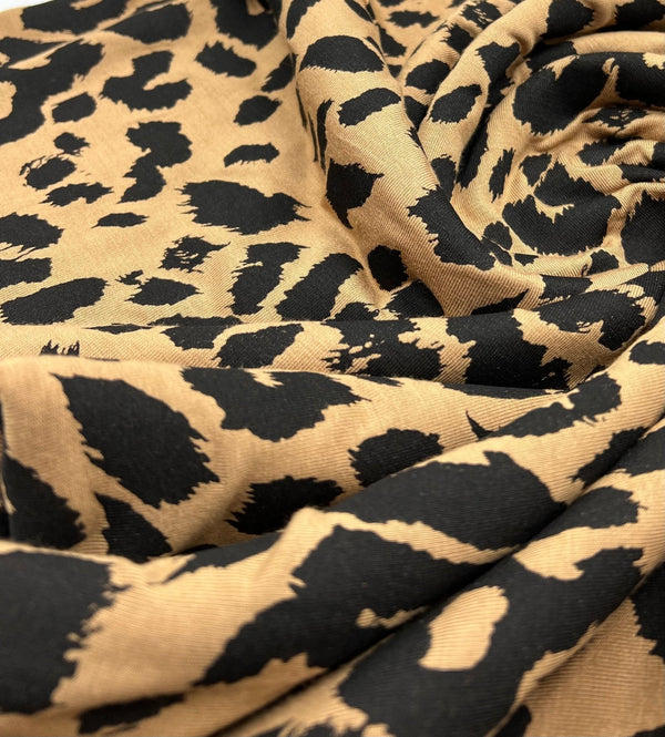Brown Black Leopard Print Viscose Elastane Fabric