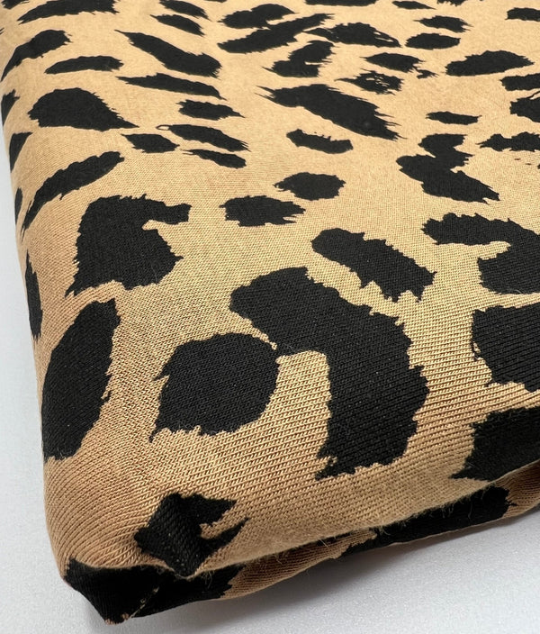 Brown Black Leopard Print Viscose Elastane Fabric