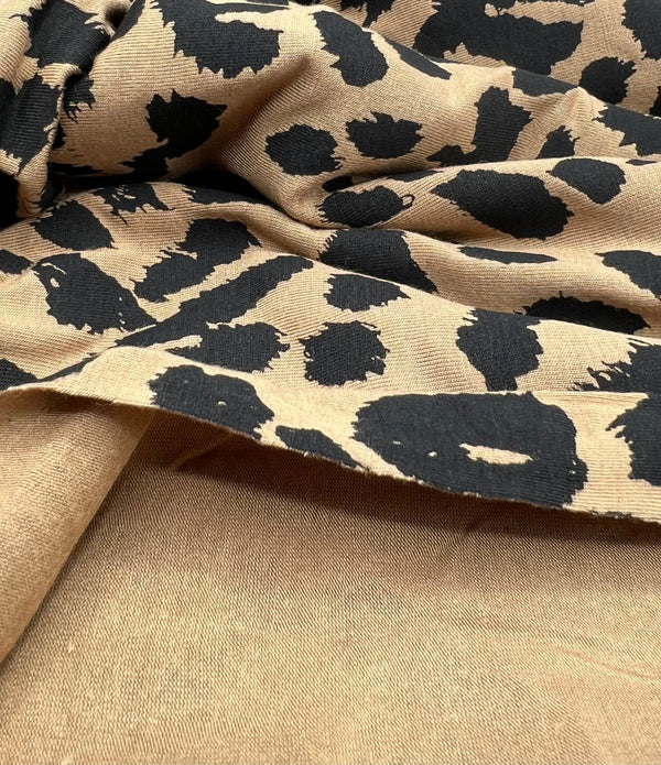 Brown Black Leopard Print Viscose Elastane Fabric