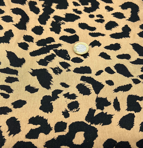 Brown Black Leopard Print Viscose Elastane Fabric