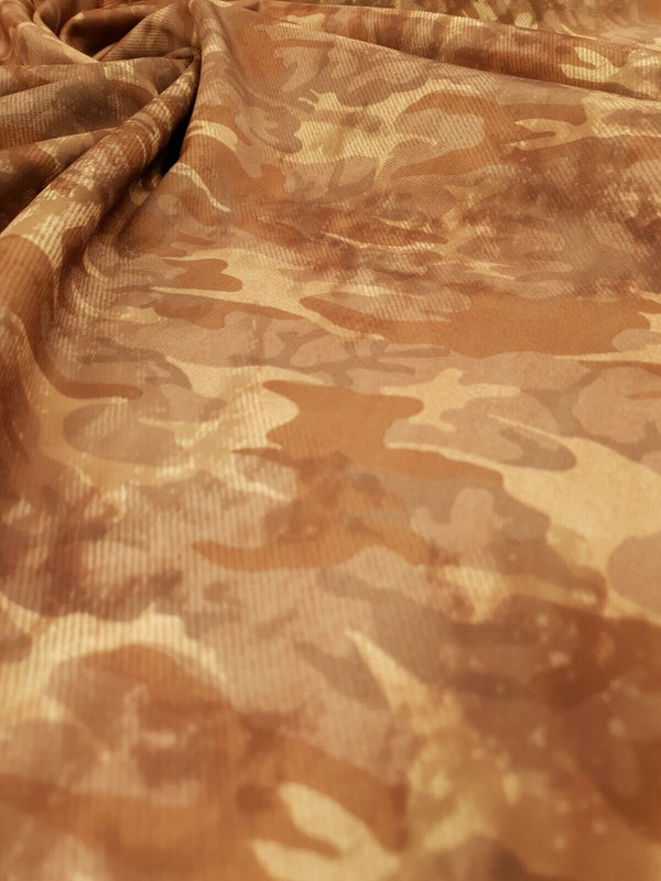 Brown Camo Printed Plain Scuba 4 Way Stretch Jersey Fabric