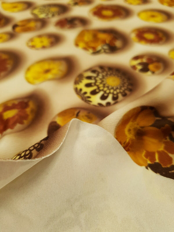 Brown Flower Stones Print Lightweight Jersey Crepe Fabric 4 Way Stretch