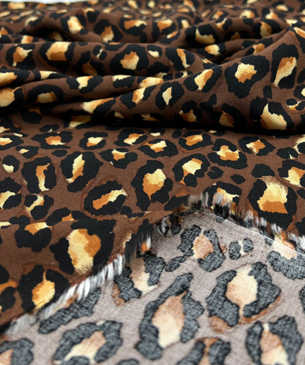 Brown Leopard Animal Lightweight Non Stretch Woven Fabric