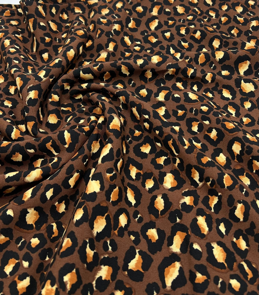 Brown Leopard Animal Lightweight Non Stretch Woven Fabric