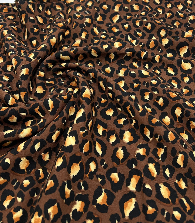 Brown Leopard Animal Lightweight Non Stretch Woven Fabric