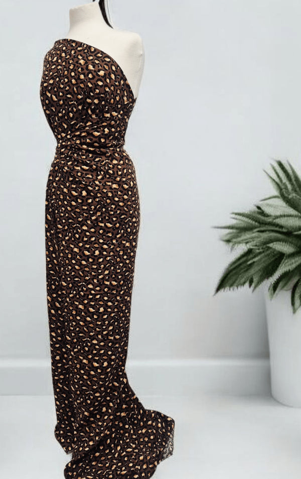 Brown Leopard Animal Lightweight Non Stretch Woven Fabric