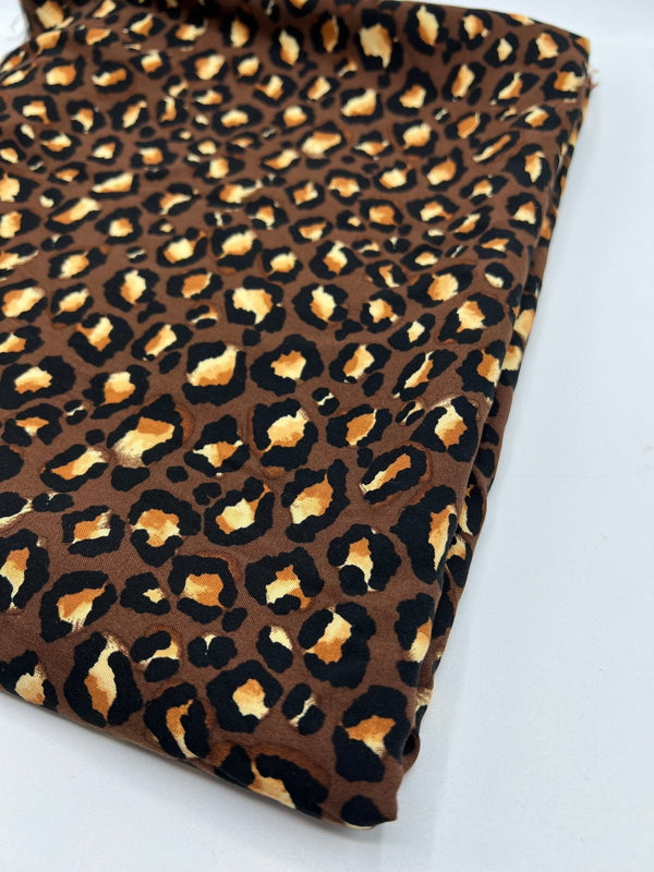 Brown Leopard Animal Lightweight Non Stretch Woven Fabric
