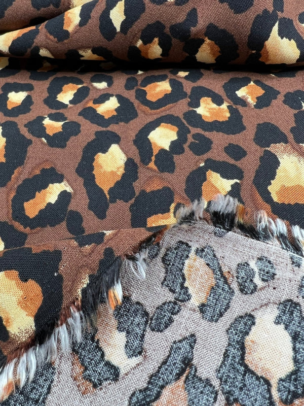 Brown Leopard Animal Lightweight Non Stretch Woven Fabric