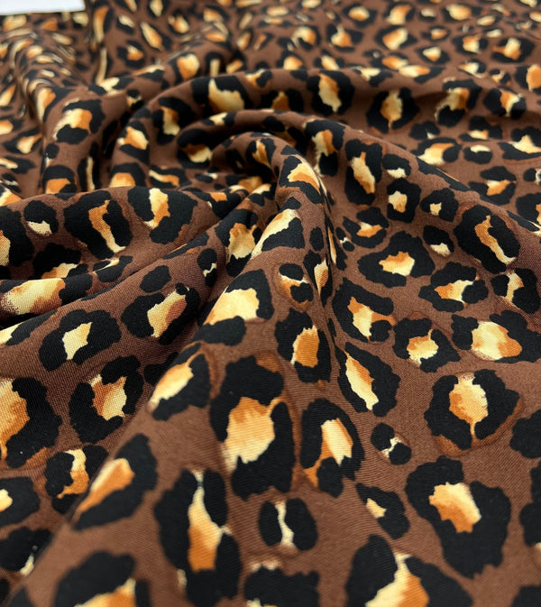Brown Leopard Animal Lightweight Non Stretch Woven Fabric