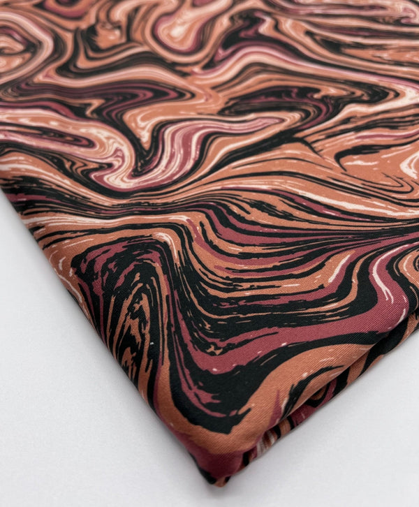 Brown Marble Effect Print Soft Touch 4 Way Stretch Fabric