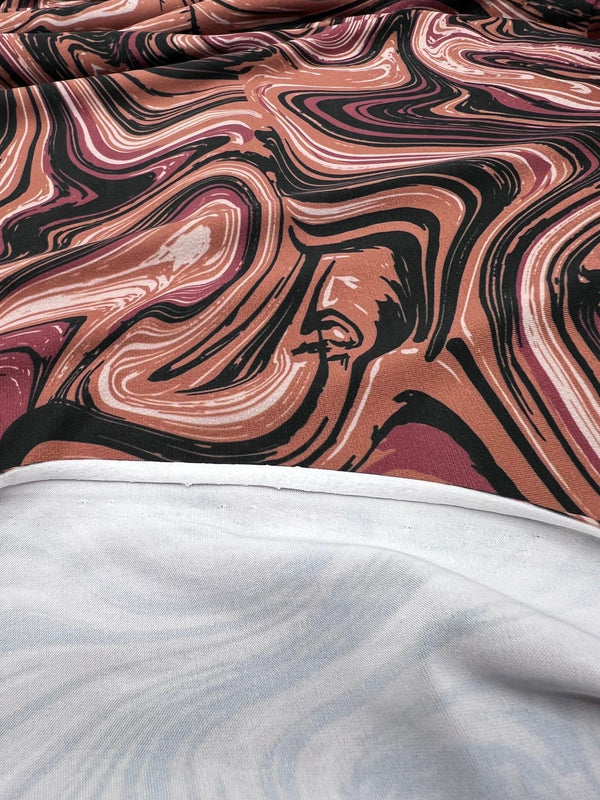 Brown Marble Effect Print Soft Touch 4 Way Stretch Fabric