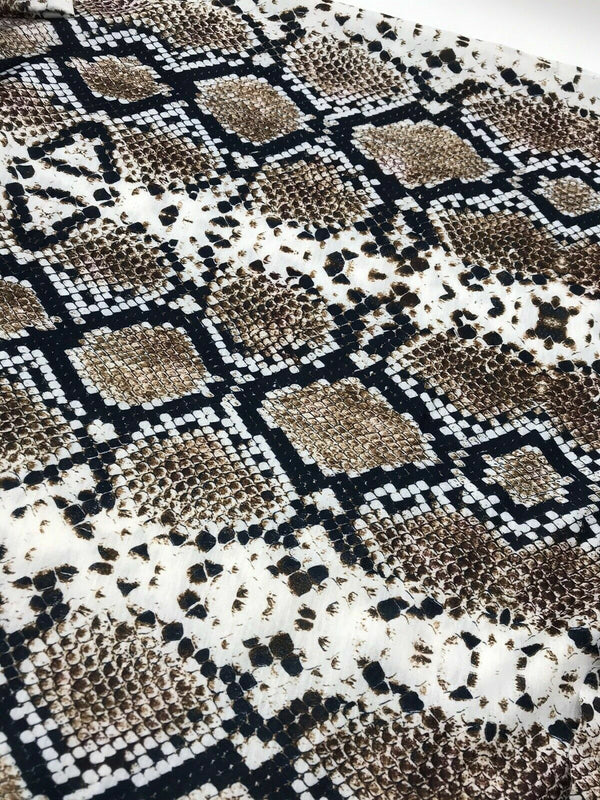 Brown Snakeskin Print Spun Poly Stretch Fabric