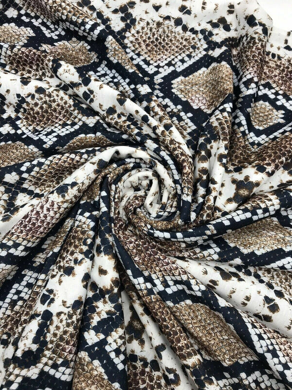 Brown Snakeskin Print Spun Poly Stretch Fabric