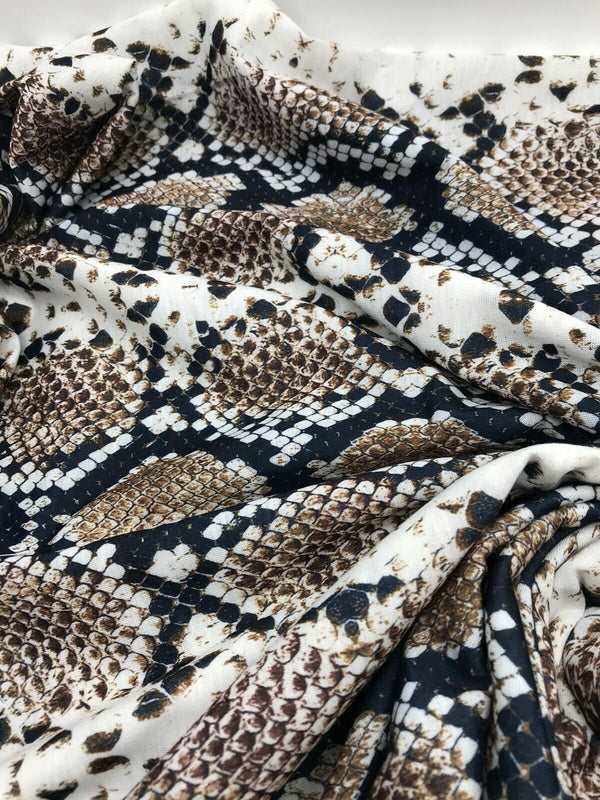 Brown Snakeskin Print Spun Poly Stretch Fabric