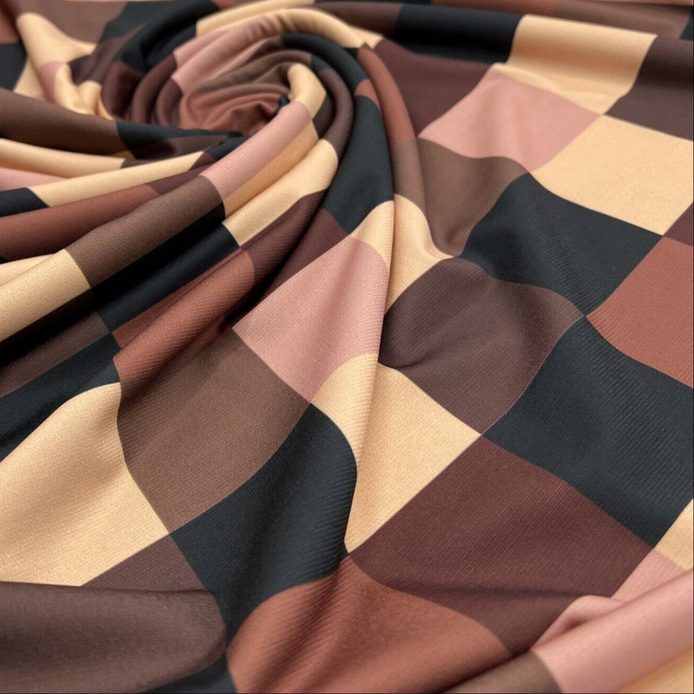 Brown Square Print ITY Fabric