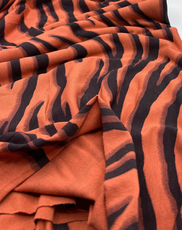 Brown Terracota Animal Print Viscose Elastane Fabric
