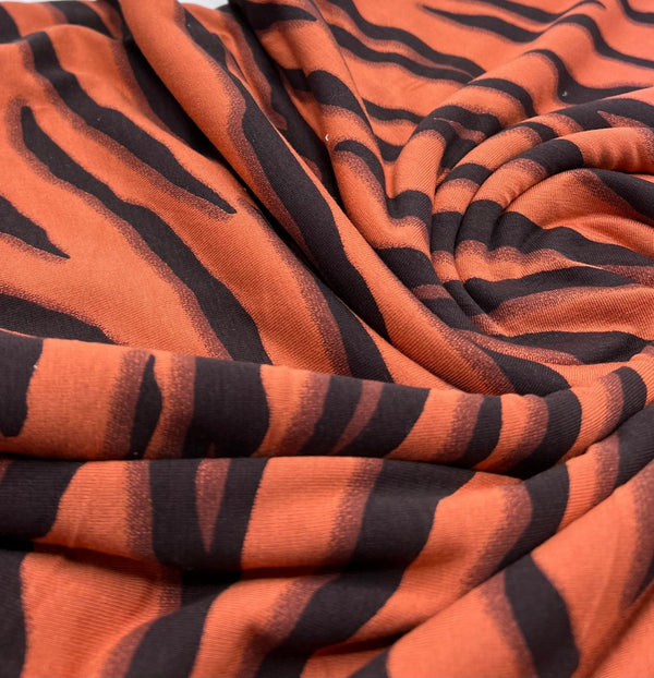 Brown Terracota Animal Print Viscose Elastane Fabric
