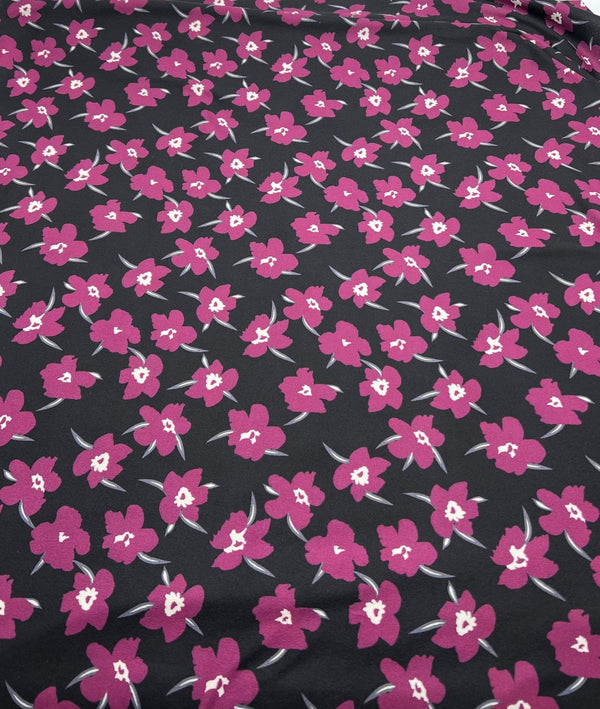 Burgundy Black Floral Print Super Soft Spun Poly Stretch Fabric