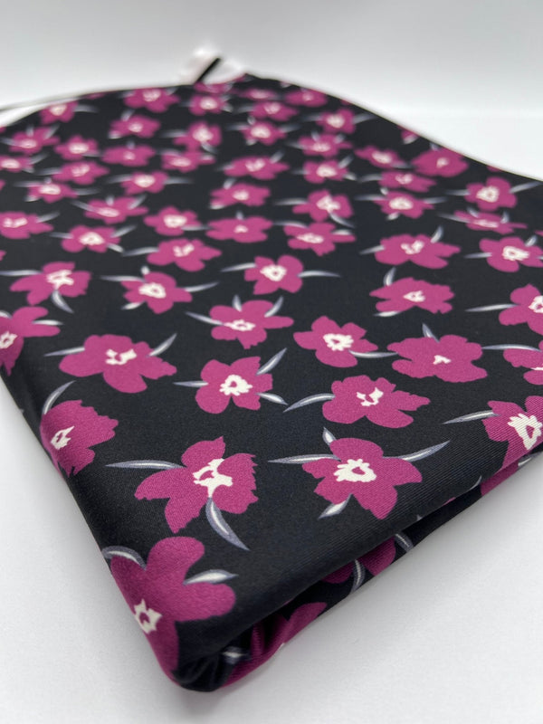 Burgundy Black Floral Print Super Soft Spun Poly Stretch Fabric