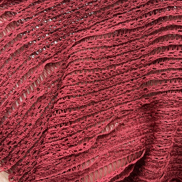 Burgundy Ruffle Crochet Frill Knitted Stretch Fabric 300GSM