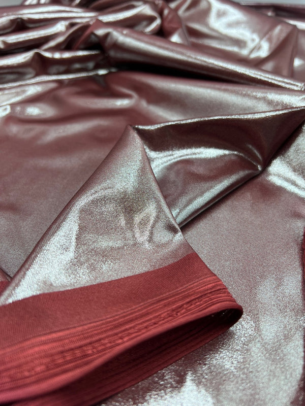 Burgundy Shiny Foil Swimwear / Sportswear 4 Way Stretch Fabric