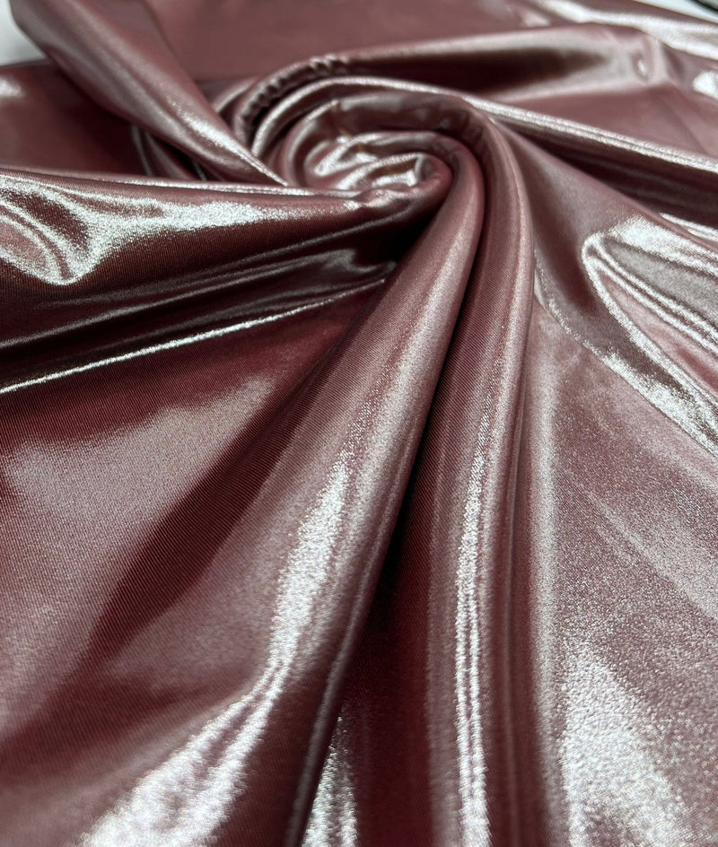 Burgundy Shiny Foil Swimwear / Sportswear 4 Way Stretch Fabric